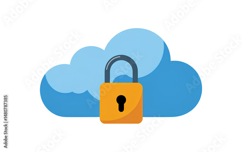 Digital security concept with a cloud and a padlock, illustrating data protection, privacy, and secure cloud computing technology. Data network infrastructure server connection encryption access lock