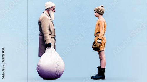 Obraz na płótnie Santa Claus facing young boxer with gloves in surreal winter scene w salonie