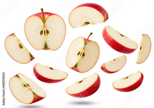 Wallpaper Mural Slices of a fresh red apple floating on a white background showing the fruit's texture and seeds Torontodigital.ca