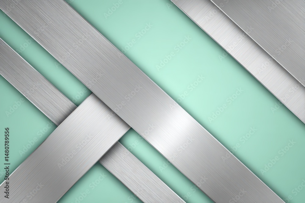 Obraz premium Abstract design with intersecting metallic stripes on a mint background.