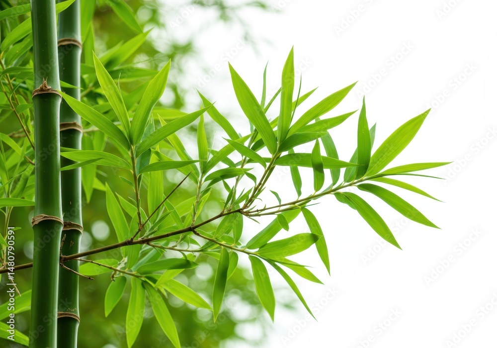 Fototapeta premium Fresh green bamboo leaves and stalks create a natural and serene background