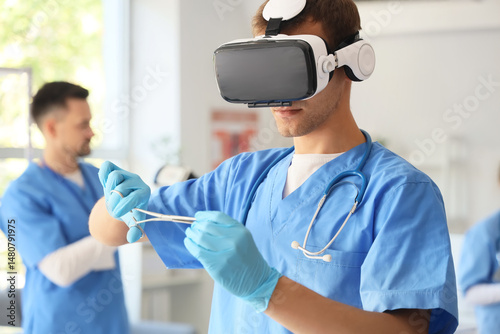 Male doctor with medical sc...