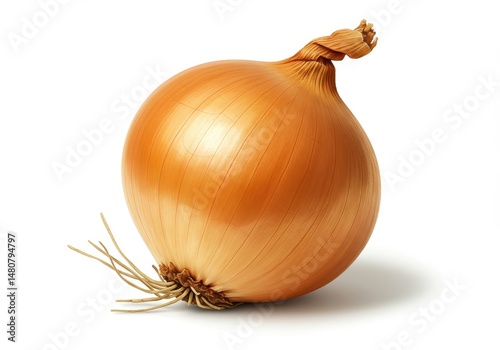 Wallpaper Mural A single golden onion with roots sits on a white surface casting a soft shadow Torontodigital.ca