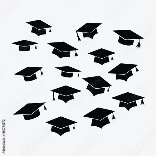 Modern Graduation caps scattered set, symbol of academic success