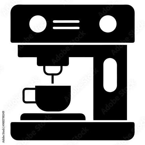Coffee machine black and white icon vector on white background.