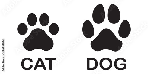 Paw icon set. Cat or dog paw icon silhouette vector illustration. Paw icon outline. print vector illustration.