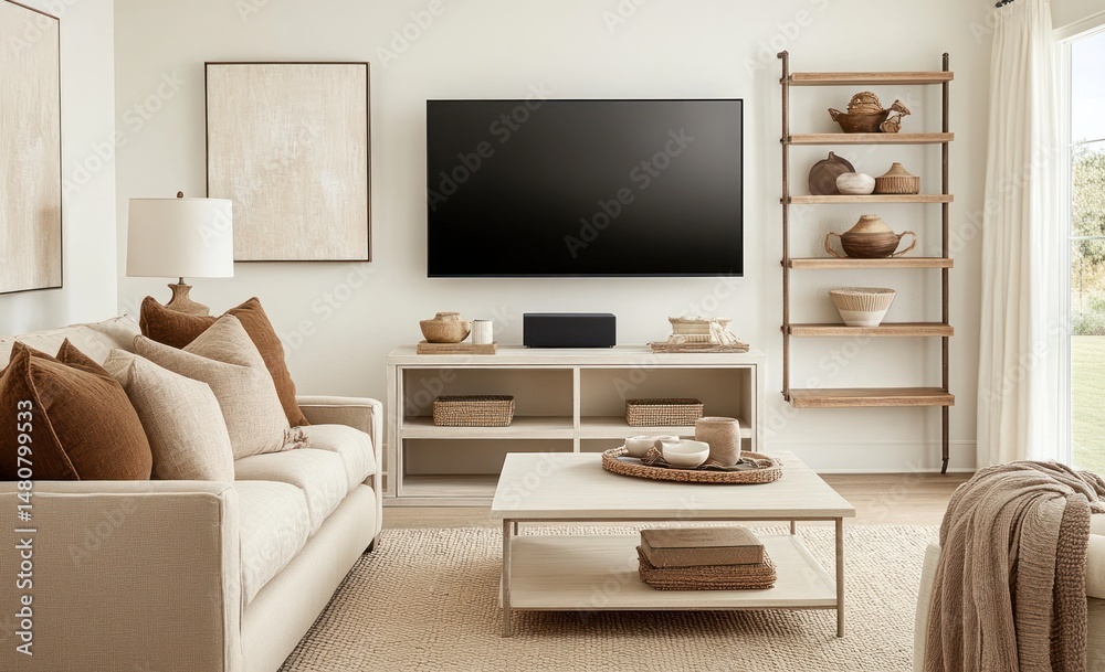 Fototapeta premium Neutral-toned living room with modern d?cor