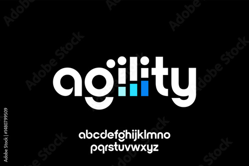  word of agility . modern minimalist clean alphabet font. lowercase bold typography vector illustration design