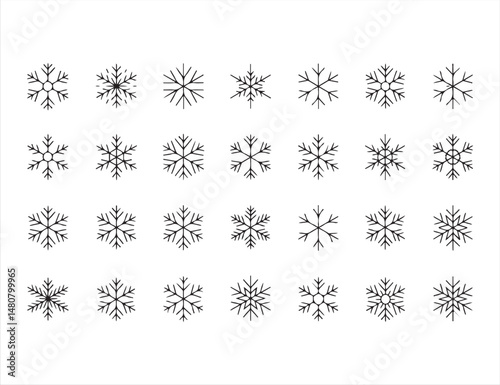 Minimalist Snowflake Illustrations for Winter, Christmas, and Holiday Themes