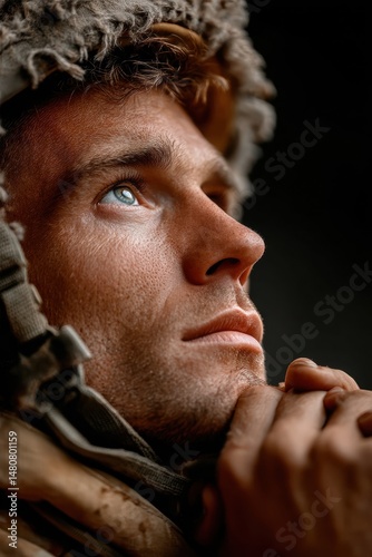 A soldier at war prays to heaven