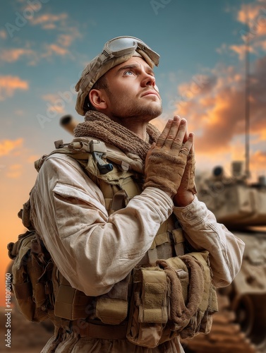 A soldier at war prays to heaven