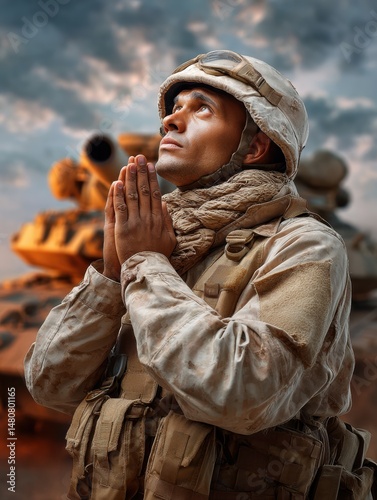A soldier at war prays to heaven