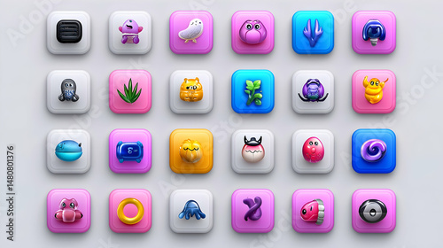 Collection of Cute Pixel Art Creatures on Colorful Square Icons