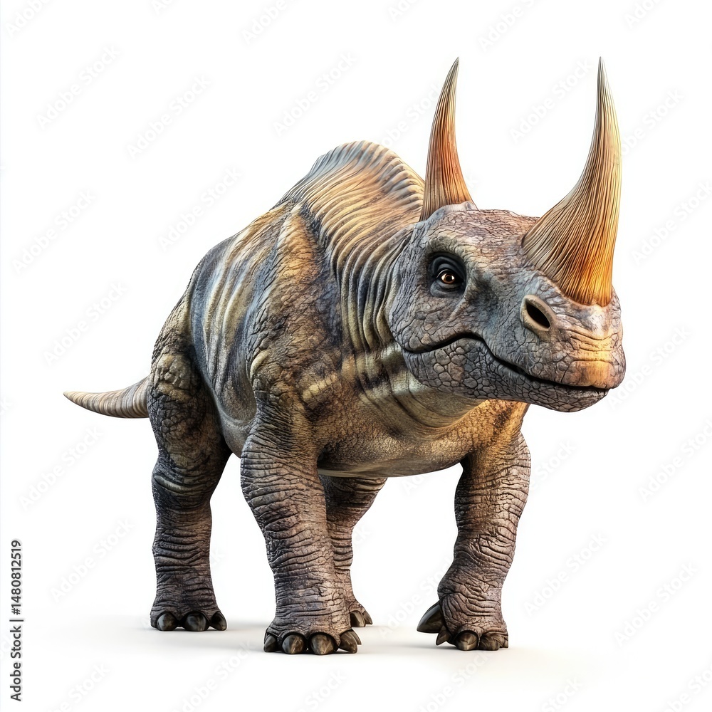 Fototapeta premium Detailed illustration of a prehistoric rhinoceros-like creature.