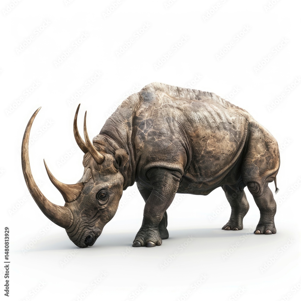 Fototapeta premium Prehistoric rhinoceros, a colossal extinct mammal.