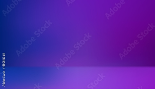 Studio with neon light background in navy blue and dark purple tones. Empty room and reflective wallpaper for dancing, music, parties or product display. Art & Illustration