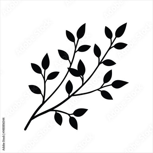 Fotografía Simple Branches with Leaves Silhouette Vector Art Illustration