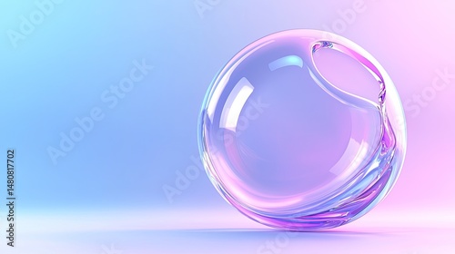 A luminous glass sphere rests upon a soft gradient backdrop