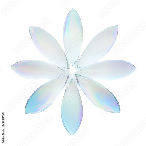 Elegant translucent flower with iridescent petals, showcasing natural beauty and delicate design against a simple background. on transparent background