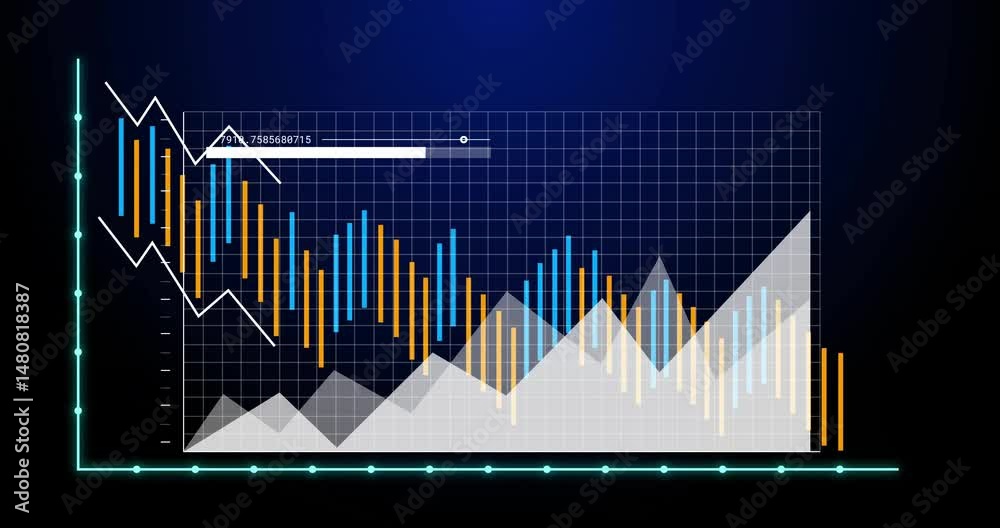 Data visualization chart being displayed on dashboard, featuring colorful bars and line graphs