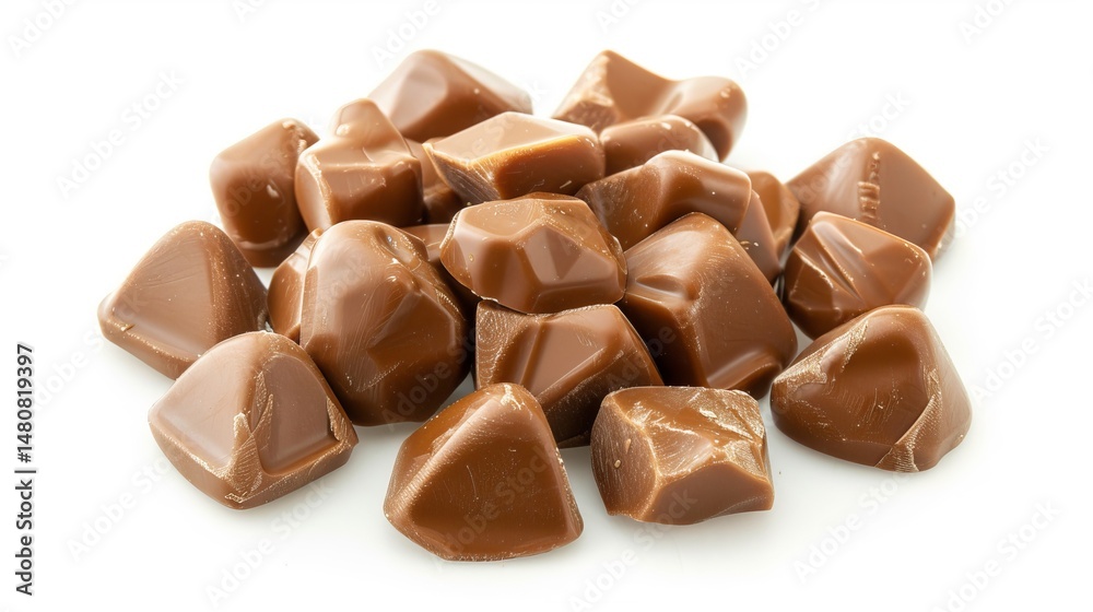 Fototapeta premium Top view of chocolate pieces on white background