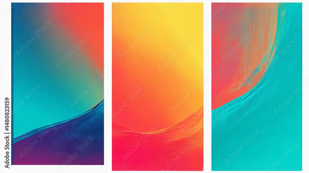 Naklejka premium Abstract Triptych of Vibrant Gradient Colors and Subtle Textured Waves