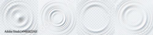 Ripple, splash water waves surface from drop isolated on transparent background. White sound impact effect top view. Vector circle liquid shampoo, cream or gel swirl round texture template set