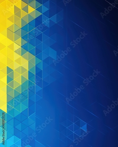 Abstract geometric design with vibrant blue and yellow hues creating a dynamic, textured background
