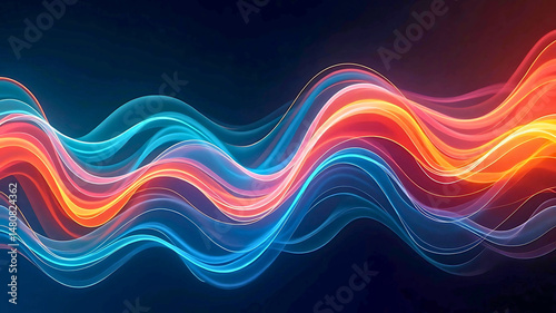 Abstract motion Light Waves in Vibrant Blue, Red, and Orange Hues: A Dynamic and Energetic Artwork with a Modern Aesthetic