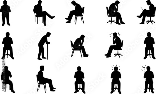 set of Man sitting on icons collection vector illustration design
