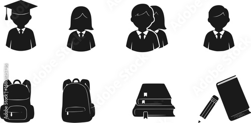 set of Man girl students classmates pictogram icon in a collection with other items
