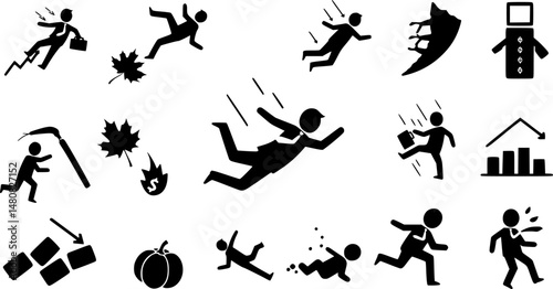 set of Man, down, guy, elbow, pain, icon in a collection with other items
