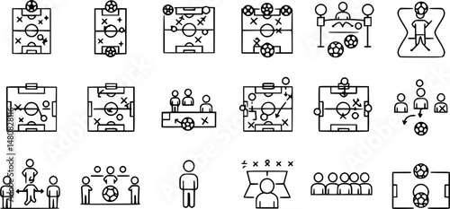 set of Strategy, football icon. Simple line, outline elements of soccer for ui and ux, website or mobile application on white background
