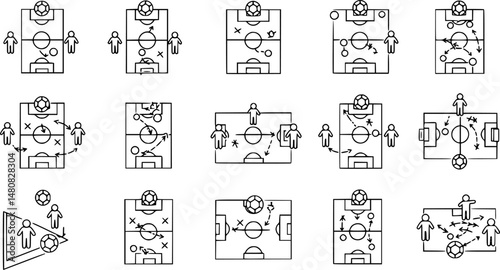 set of Strategy, football icon. Simple line, outline elements of soccer for ui and ux, website or mobile application on white background
