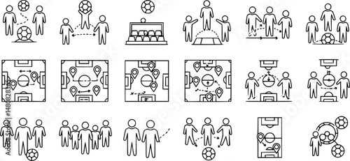 set of Strategy, football icon. Simple line, outline elements of soccer for ui and ux, website or mobile application on white background
