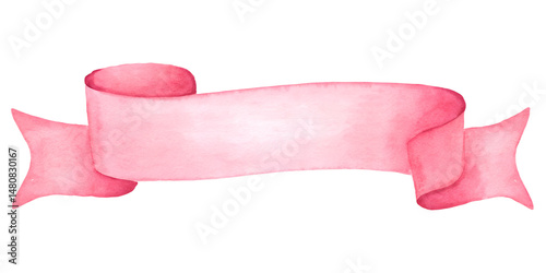 Watercolor style pink ribbon banner on a transparent background.
