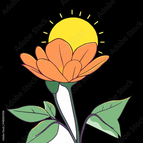 Flower of Bright Future: A cheerful orange flower, with an effervescent sunshine crowning its petals, symbolizes growth and positivity.