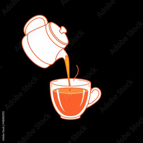A Cup of Tea Being Poured: Capturing the simple elegance of a teapot pouring steaming tea into a transparent teacup, creating a moment of warmth and tranquility.