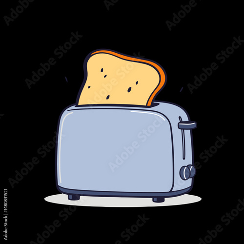 Toast's Gentle Ascent: A playful digital illustration depicts a toaster in action, with a slice of golden toast gently popping up, embodying the simple joy of a perfect breakfast.