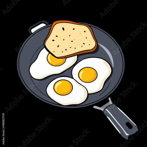 Savory Breakfast: A delectable assortment of fried eggs and toast, perfectly presented in a cooking pan, capturing the essence of a wholesome meal.