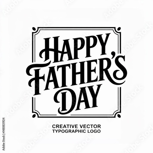Happy Father's day concept. Happy Fathers Day black calligraphy in frame. Father's Day creative vector typographic logo. T-shirt graphic, mug or cup gift . Wishes with handwritten text.