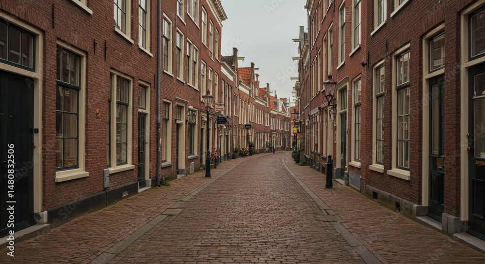Brielle Street Cobblestone Lane Dutch Town - Charming cobblestone street, historic Dutch architecture, red brick buildings, quiet atmosphere, peaceful lane Brielle Street Cobblestone Lane Dutch Town - Charming cobblestone street, historic Dutch architecture, red brick buildings, quiet atmosphere, peaceful lane