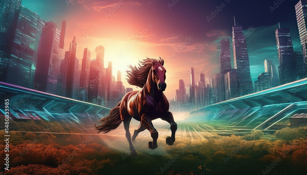 Obraz premium chroma screen background image run horse