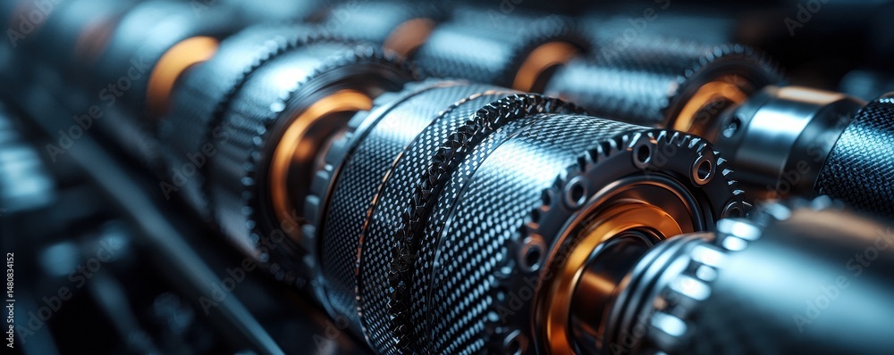 Close-up of carbon fiber manifolds featuring intricate industrial design