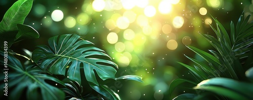Obraz na płótnie Close-up of green leaves with light and abstract blurred background w salonie