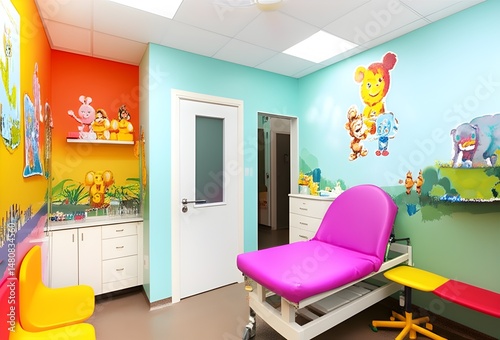 Examination room with colorful decor in pediatric clinic