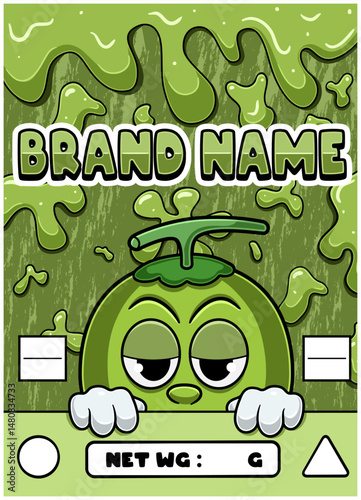 Coconut Strain Cartoon with Slime Background. Design For Logo, Label, Cover and Packaging Product.