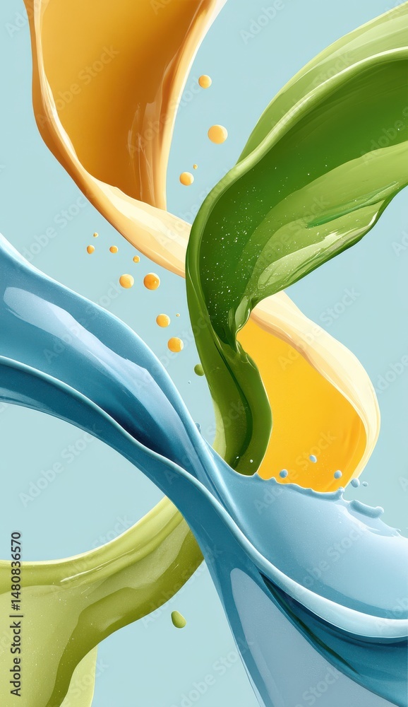 Dynamic arrangement of colorful liquid splashes with a modern abstract style