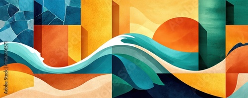 Obraz na płótnie Abstract artistic composition with vibrant geometric and wave patterns w salonie