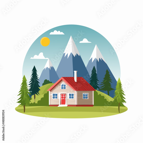 Vector: Rustic Cabin in the Mountains